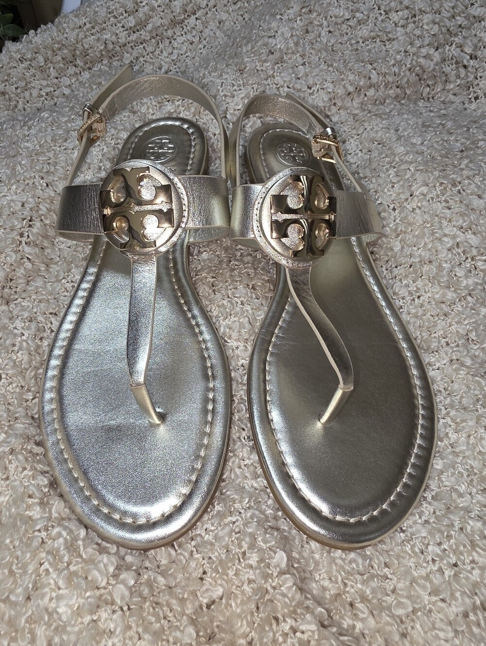 Tory Burch Metallic Silver Logo Thong Sandals